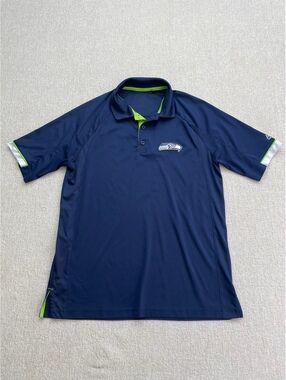 Seattle Seahawks Majestic Men’s Large Performance Polo Navy Green NFL Football